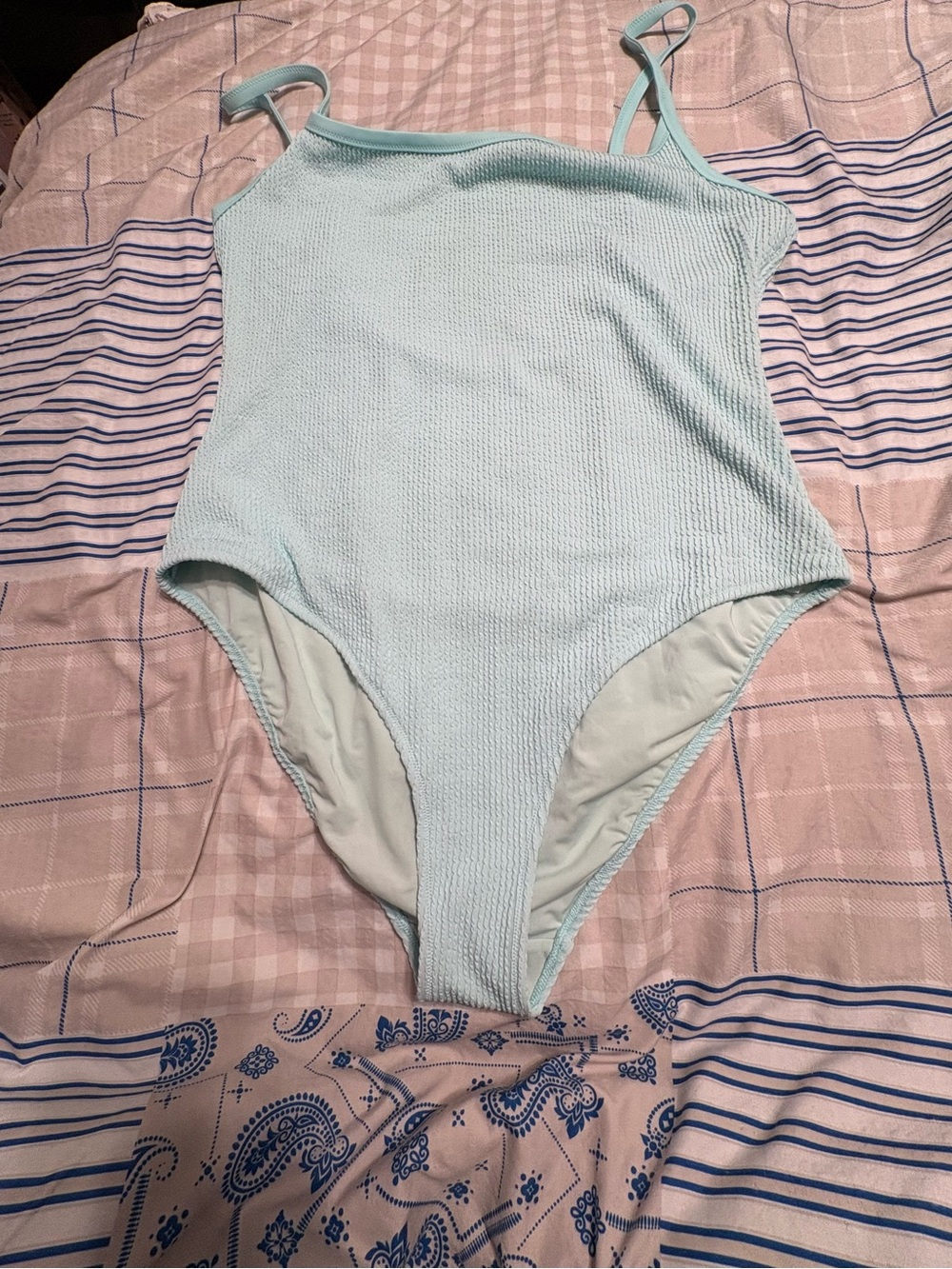 aerie Light Blue Textured One-Piece Swimsuit